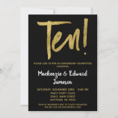 Black Gold Script 10th Jubileum-uitnodiging Kaart (Voorkant)