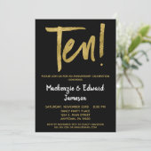 Black Gold Script 10th Jubileum-uitnodiging Kaart (Staand voorkant)