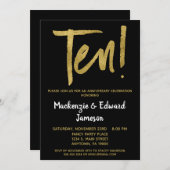 Black Gold Script 10th Jubileum-uitnodiging Kaart (Voorkant / Achterkant)