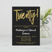 Black Gold Script 20th Jubileum-uitnodiging Kaart (Staand voorkant)