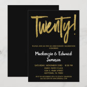 Black Gold Script 20th Jubileum-uitnodiging Kaart (Voorkant / Achterkant)