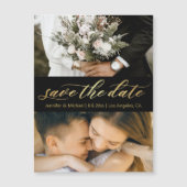 black gold script 2 photos save the date magnet (Voorkant)