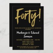 Black Gold Script 40th Jubileum-uitnodiging Kaart (Voorkant / Achterkant)