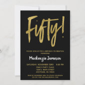 Black Gold Script 50th Birthday Party Invitation Kaart (Voorkant)