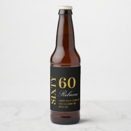 Black & Gold Script 60th Birthday Cocktail Party Bier Etiket