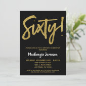 Black Gold Script 60th Birthday Party Invitation Kaart (Staand voorkant)