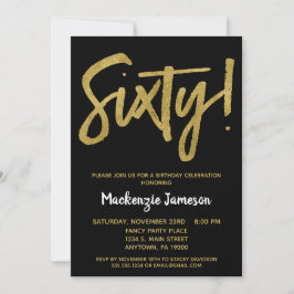 Black Gold Script 60th Birthday Party Invitation Kaart