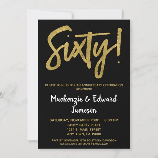 Black Gold Script 60th Jubileum-uitnodiging Kaart (Voorkant)