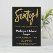 Black Gold Script 60th Jubileum-uitnodiging Kaart (Staand voorkant)