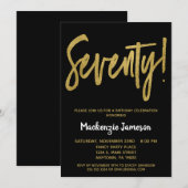 Black Gold Script 70th Birthday Party Invitation Kaart (Voorkant / Achterkant)
