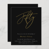 Black & Gold Script Budget 50th Birthday Invite (Voorkant / Achterkant)