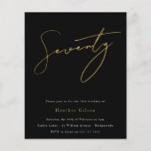 Black & Gold Script Budget 70th Birthday Invite (Voorkant)