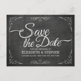 Black Gold Script Chalkboard Weddenschap Save the  Aankondigingskaart