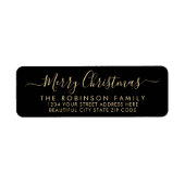Black Gold Script Christmas Return-adreslabel Etiket (Voorkant)