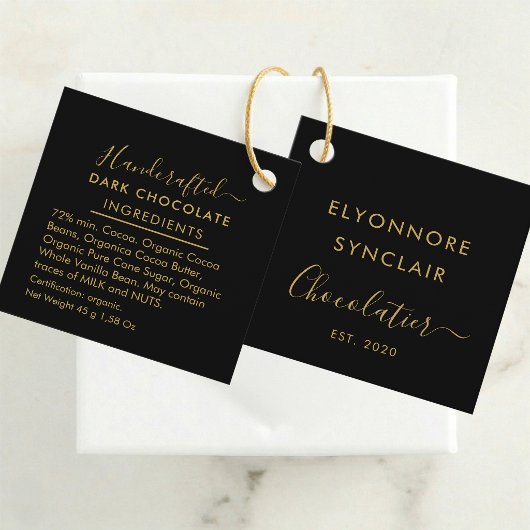 Black Gold Script Donkere Chocolade Ingredienten Bedankjes Labels