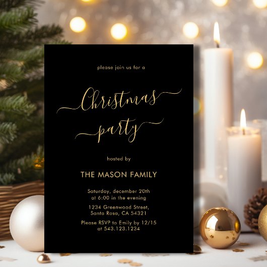 Black Gold Script Eenvoudig kerstfeest Kaart