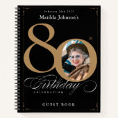 Black Gold Script Elegant 80ste verjaardag gastenb Notitieboek (Voorkant)