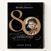Black Gold Script Elegant 80ste verjaardag gastenb Notitieboek (Achterkant)