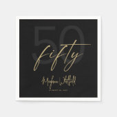 Black Gold Script Fifty Modern 50e verpartij feest Servet (Voorkant)