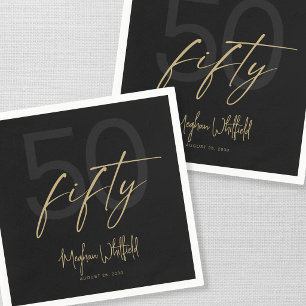 Black Gold Script Fifty Modern 50e verpartij feest Servet