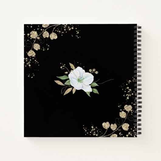 Black Gold Script Floral Waterverf Chic Gratitude Notitieboek (Achterkant)