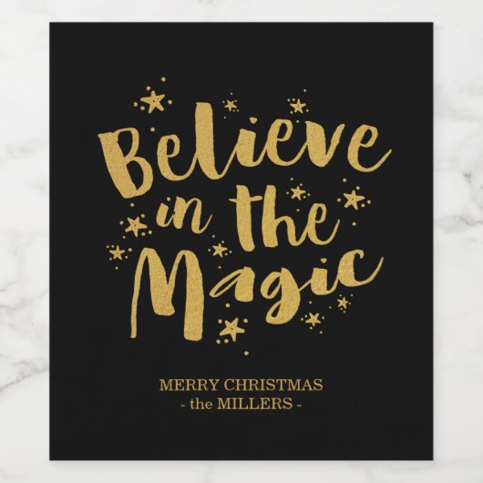 Black Gold Script gelooft in de magische feestdag Wijn Etiket (Enkel label)