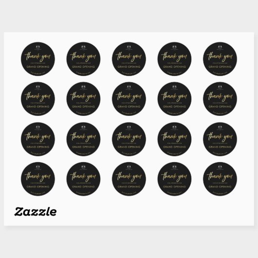 Black Gold Script Grand Opening Logo Bedankt Ronde Sticker (Vel)