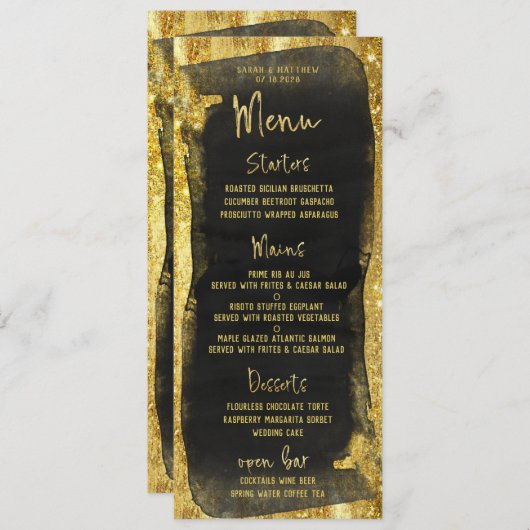 Black & Gold Script Kalligrafie Glam Menu (Voorkant / Achterkant)
