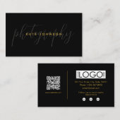 Black Gold Script Kalligrafie Handtekening QR-code Visitekaartje (Voorkant / Achterkant)