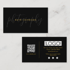 Black Gold Script Kalligrafie Handtekening QR-code Visitekaartje