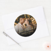 Black Gold Script Love and Bedankt Photo Wedding Ronde Sticker (Envelop)