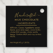 Black Gold Script Melk Chocolade Ingrediënten Bedankjes Labels (Achterkant)