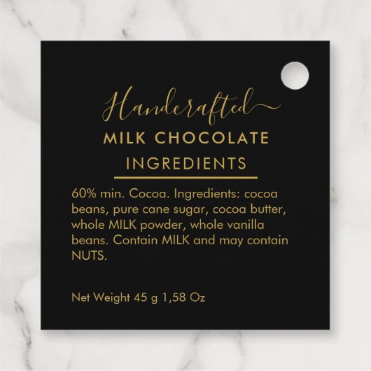 Black Gold Script Milk Chocolate Ingredients Bedankjes Labels (Achterkant)