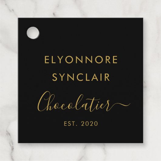 Black Gold Script Milk Chocolate Ingredients Bedankjes Labels (Voorkant)