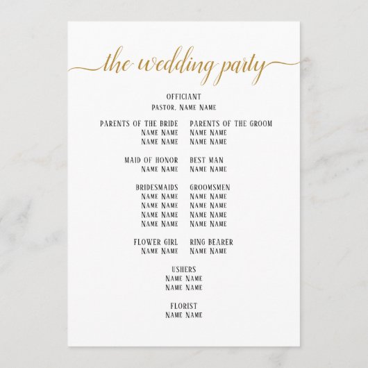Black Gold Script Minimal Wedding Ceremony Programmakaart (Achterkant)
