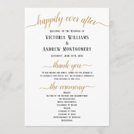 Black Gold Script Minimal Wedding Ceremony Programmakaart