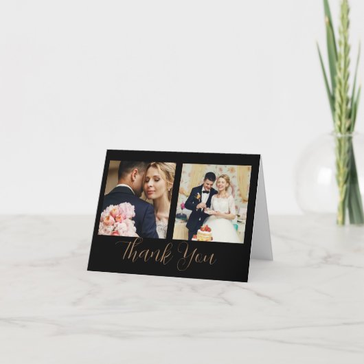 Black Gold Script Style 3 foto bedankt kaarten (Voorkant)