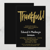 Black Gold Script Thanksgiving-uitnodiging Kaart (Voorkant / Achterkant)