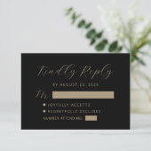Black Gold Script Trouwkaart RSVP Kaartje (Staand voorkant)