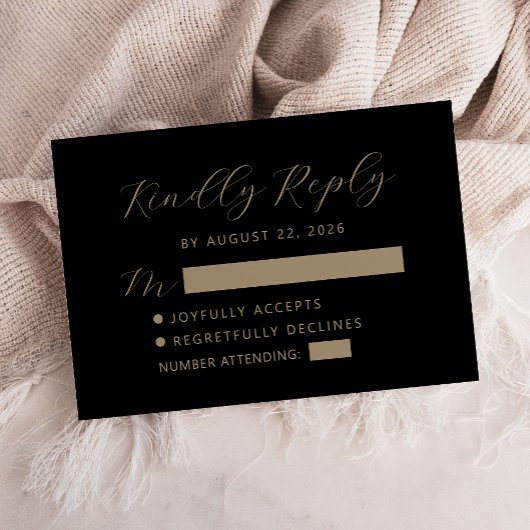 Black Gold Script Trouwkaart RSVP Kaartje