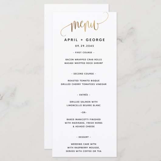 Black Gold Script Typography Wedding Menu (Voorkant / Achterkant)