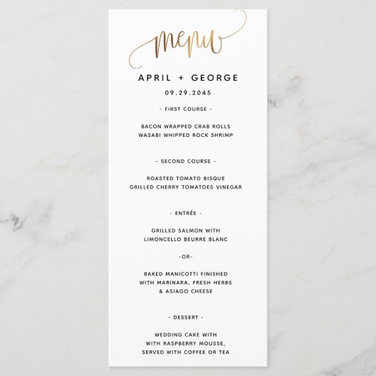 Black Gold Script Typography Wedding Menu (Voorkant)