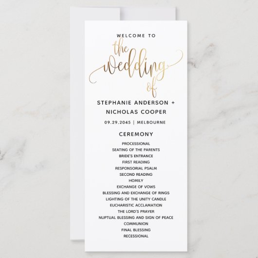 Black Gold Script Typography Wedding Program (Voorkant)