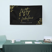 Black Gold Script Vijftig en fantastische verjaard Spandoek (Beurs)