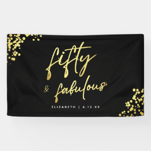 Black Gold Script Vijftig en fantastische verjaard Spandoek