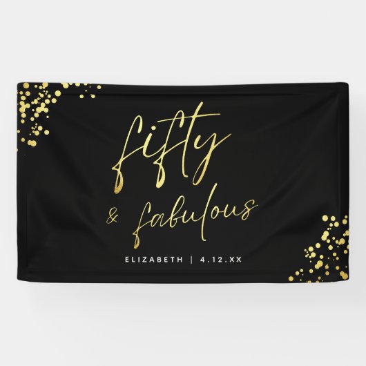 Black Gold Script Vijftig en fantastische verjaard Spandoek (Horizontaal)
