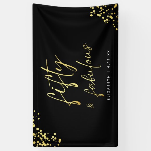 Black Gold Script Vijftig en fantastische verjaard Spandoek (Verticaal)