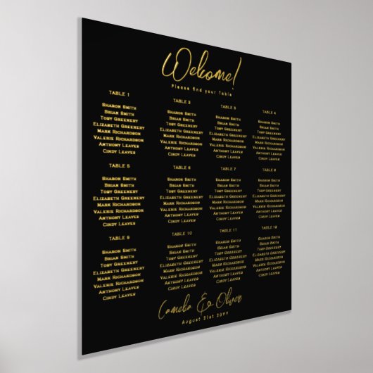 Black Gold Seating Chart 12 Tabel Echte Folie Folie Afdrukken (Laagn)