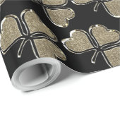 Black Gold Shamrock Clover Pattern Ierland Cadeaupapier (Rol Hoek)