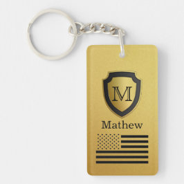 Black Gold Shield USA Flag Monogram Name Manly Sleutelhanger